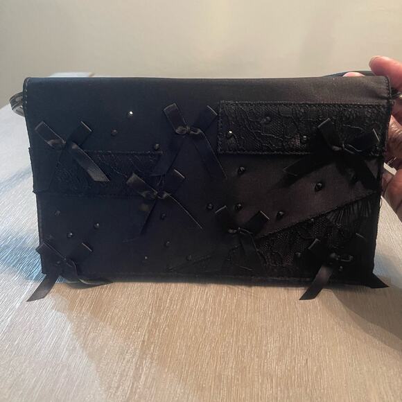 Prabal Gurung Neiman Marcus Black Lace Bows Sequins Evening Clutch Purse Girly - Picture 4 of 13